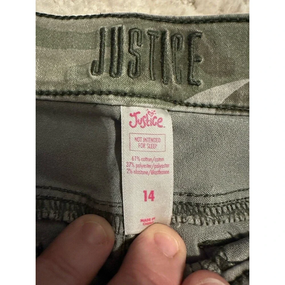 Justice Girls Green Camouflage Pull On Jegging Pants Size 14 With Pockets C4
